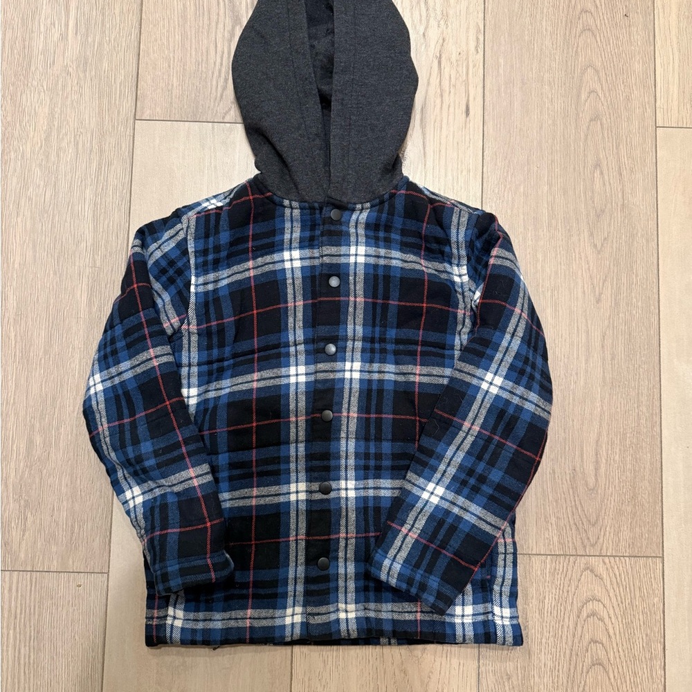 Old Navy Kids Plaid Hoodie in Blue and Black Size 6/7